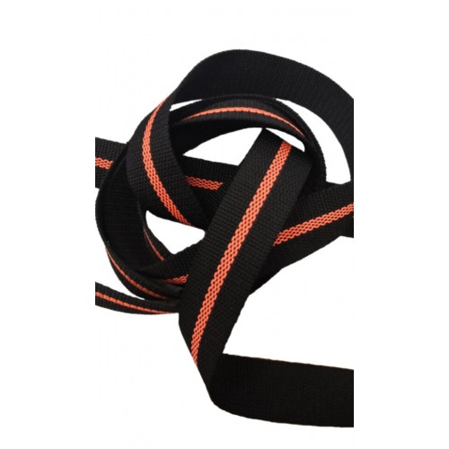 Лента ременная (стропа) 50 мм черная, с флюоресцент. оранж полосой, 100% полипропилен