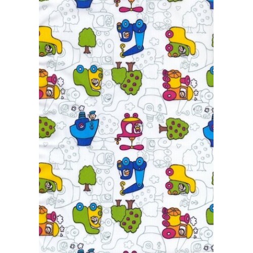 Ткань Тиси 120 г/м2, Белые Машинки (арт. №2698) шир. 1,50 м