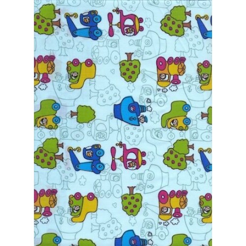 Ткань Тиси 120 г/м2, Светло-голубые Машинки (арт. №3698) шир. 1,50 м